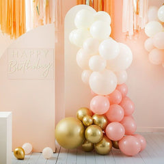 Peach and Gold Balloon Arch Kit with Mixed Size Latex Balloons, 75 Balloons