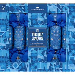 Pub Quiz Game Christmas Crackers Recyclable Blue Festive Party Tableware Set of 6