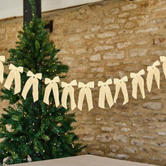 Cream Ivory Velvet Bow Garland for Cheerful Festive Seasonal Christmas Home Decor 2m