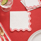 Red & White Scalloped Edge 3 Ply Paper Party Napkins (Pack of 10, 16 cm)
