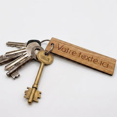 Personalised French Text Wooden Keyring Custom Message Gift