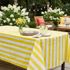 Yellow & White Polyester Birthday Tablecloth for Colourful Party Tables (140 x 120 cm)