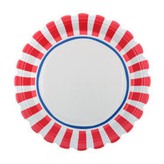 Santex Small Red Striped Paper Party Plates Disposable, Pack of 6