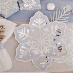 Playful White Snowflake Birthday Tableware Plates Cups Napkins Celebration Pack for 8