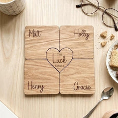 Personalised Family Coaster with Heart Token and Custom Name Keepsake Gift for Home