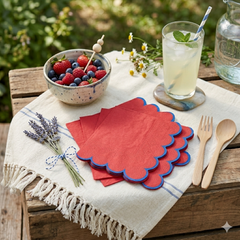 Santex Red Cocktail Napkins with Blue Scalloped Edge 12 Pack, 13cm
