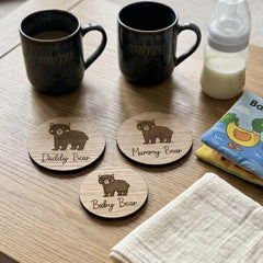 Daddy Bear Mummy Bear Baby Bear Rustic Wooden Family Coffee Coasters