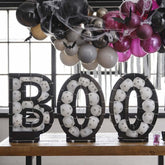 Black Boo Balloon Mosaic with Webs for Whimsical Halloween Party Decorating