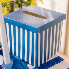 Blue & White Striped Paper Birthday Card Box for Cards and Messages (20 cm)