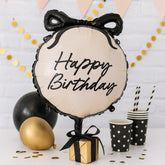 Happy Birthday Foil Balloon Round Cream Black Party Decoration 45cm