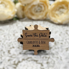 Personalised Save The Date Jigsaw Puzzle Pieces, Rustic Wooden Wedding Announcement Magnet, Custom Wood Save The Date Party Invitation, DESIGN 6