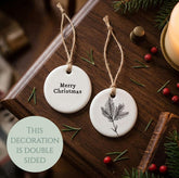 Porcelain Merry Christmas Hanging Ornament - White Floral Decor
