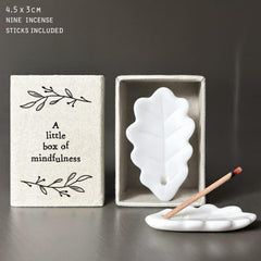 East of India Little Box of Mindfulness Porcelain Incense Holder with 9 Incense Sticks
