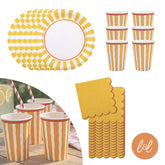 Yellow Striped Paper Plates, Cups and Napkins Tableware Set (Party Pack for 6)