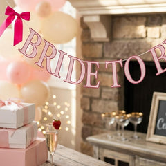 Bride To Be Card Banner Wedding Hen Party Backdrop Decoration Pink Satin Bows (200cm)