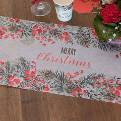 Festive Red Merry Christmas Table Runner for Holiday Celebrations