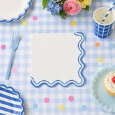 White & Blue Scalloped Edge Paper Napkins for Birthday Parties and Celebrations (Pack of 10, 33 cm Unfolded)