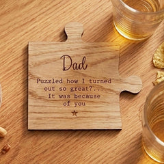 Personalised Dad Wooden Coaster Gift Rustic Design (11.5cm)