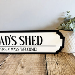 Personalised Shed Road Sign Grandad's Shed, Little Helpers Welcome!