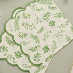 Botanical Paper Napkins Green White Party Tableware (Pack of 16, 16.5cm)