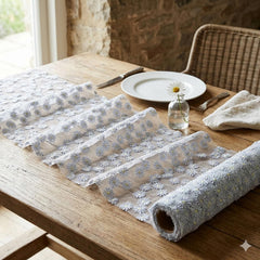 Blue and Gold Daisy Polyester Party Table Runner for Weddings and Birthdays 24 cm x 3 m