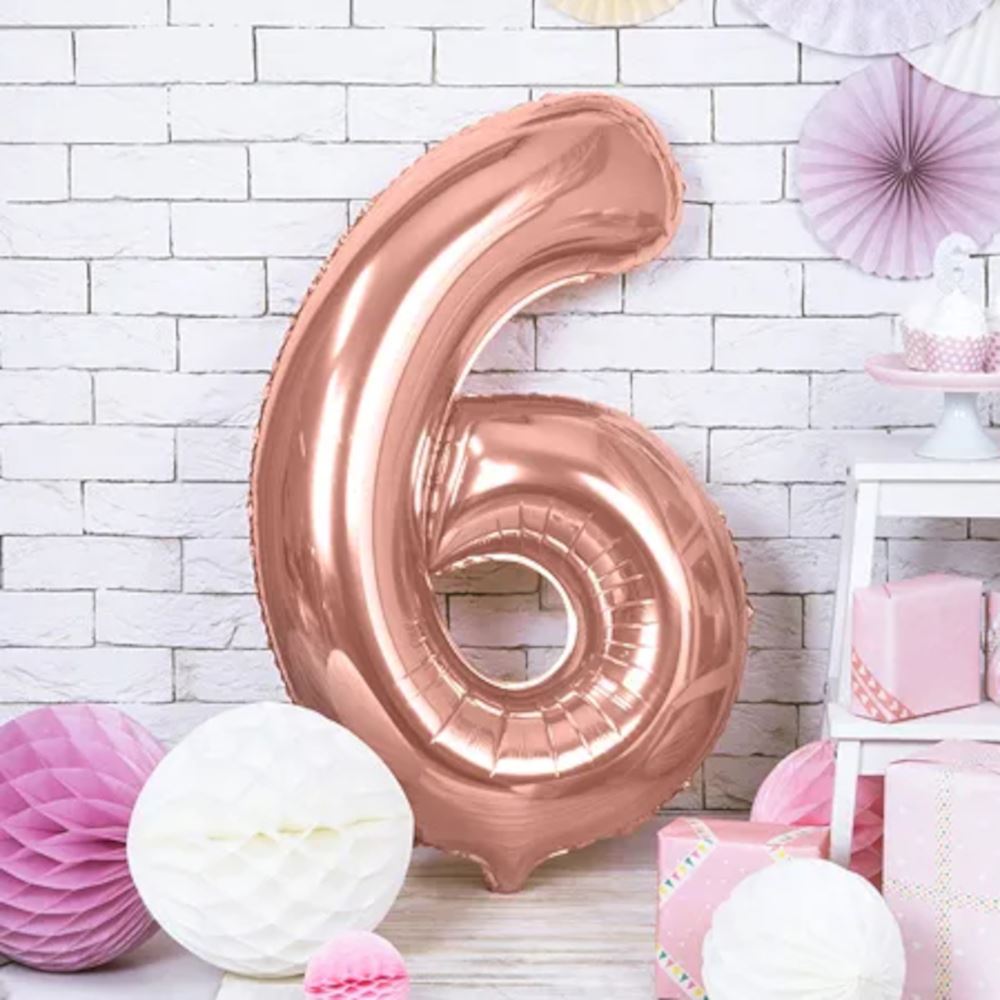 large-foil-rose-gold-number-6-balloon-86cm-birthday-decoration|FB1M-6-019R|Luck and Luck| 1