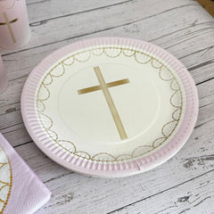 pink-cross-paper-plates-x-8-christening-baptism-confirmation|9915965-66|Luck and Luck| 1