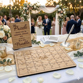 Personalised Rustic Oak Wedding Jigsaw Guest Book with Display Base