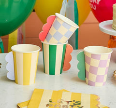 Birthday 3D Paper Cups For Colourful Kids Party Tables (Pack of 8, 7.5 cm)