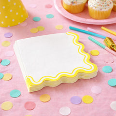 Yellow & White Paper Napkins for Birthday Parties, Celebrations & Party Tables (Pack of 10, 33 cm Unfolded)