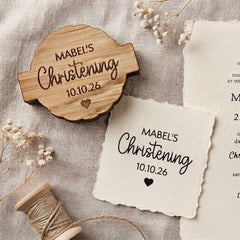 Personalised Christening Rubber Stamp - Custom Name and Date Rustic Celebration Craft