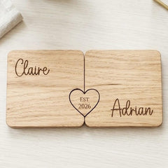 Personalised Couples Coaster with Heart Token, Names and Date Wedding Keepsake Gift
