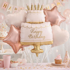 Happy Birthday Cake Foil Balloon Set for Colourful Celebrations 5 Pieces