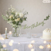 Botanical Happy Birthday Banner in Green Paper for Modern Party Styling, 2 m