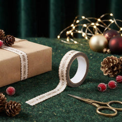 Gilded Gold Cream Merry Christmas Paper Tape Festive Gift Wrap Craft Decoration 2m