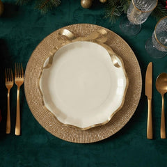 Beige Gold Christmas Bow Paper Plates Festive Holiday Party Tableware Pack of 6