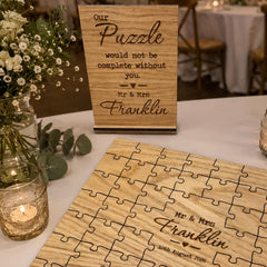Personalised Rustic Oak Wedding Jigsaw Guest Book Wooden 48 Piece Puzzle