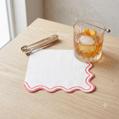 Red & White Scalloped Edge 3 Ply Paper Party Napkins (Pack of 10, 16 cm)