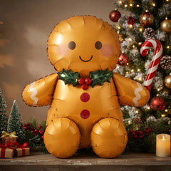 Gingerbread Man Foil Balloon Brown Playful Cheerful Christmas Party Decoration