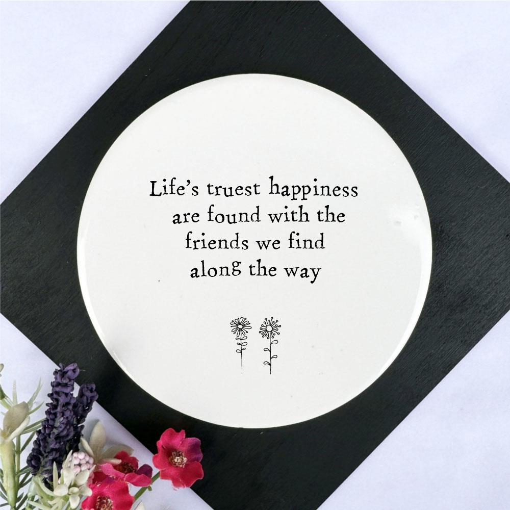 personalised-round-porcelain-coaster-lifes-truest-happiness|LLUV87|Luck and Luck| 1