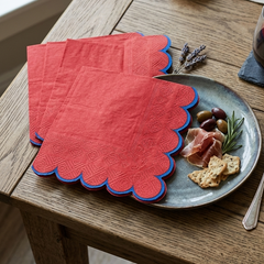 Santex Red Cocktail Napkins with Blue Scalloped Edge 12 Pack, 13cm