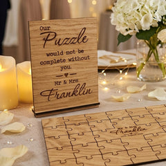 Personalised Rustic Oak Wedding Jigsaw Guest Book Wooden 30 Piece Puzzle