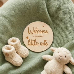 Welcome to the World Wooden Baby Announcement Disc New Baby Gift