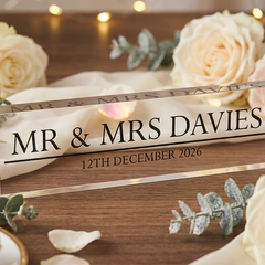 Personalised Mr & Mrs Acrylic Block – Modern Wedding Keepsake with Custom Name & Date