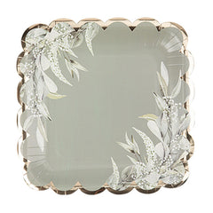 Green Gold Scalloped Paper Plates – 23cm Wedding Party Pack of 8
