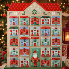 Wood Christmas Advent Calendar Alpine Houses Mini Drawers 1-24 Green Red Festive Decor