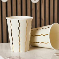 Gold Wavy Paper Cups Birthday Party Tableware (Pack of 8, 8 cm)