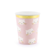 pink-paper-party-cups-with-cat-kitten-design-x-6|KPP42|Luck and Luck| 1