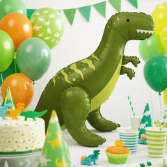 Large Green T-Rex Standing Foil Balloon for Dinosaur Birthday Parties