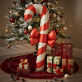 Candy Cane Foil Balloon with Bow Red Beige Playful Christmas Party Decoration